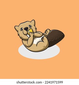 Cute otter selfie cartoon illustration