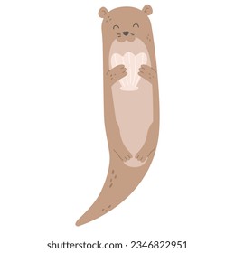 Cute otter with shell in paws

