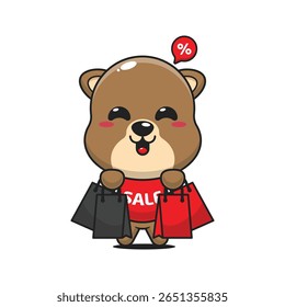 cute otter with shopping bag in black friday sale cartoon vector illustration