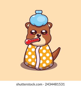 Cute otter sick cartoon vector illustration. 