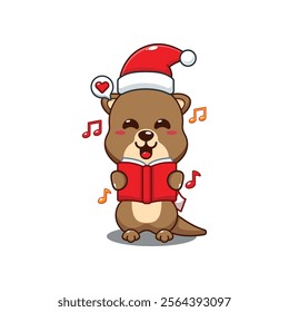 Cute otter sing a christmas song cartoon vector illustration. 
Cartoon vector illustration in Christmas day.