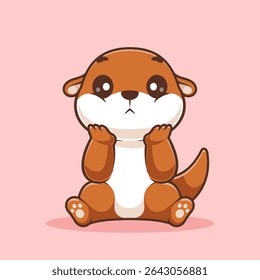 Cute Otter Sitting Cartoon Vector Icon Illustration. Animal Nature Icon Concept Isolated Premium Vector. Flat Cartoon Style