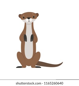 Cute otter sitting, funny animal character front view vector Illustration on a white background