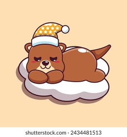 Cute otter sleep cartoon vector illustration. Vector cartoon Illustration suitable for poster, brochure, web, mascot, sticker, logo and icon.