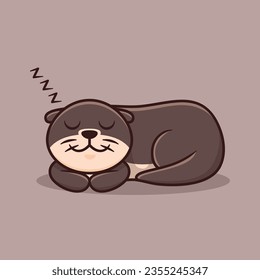 Cute Otter Sleeping Cartoon Vector Illustration