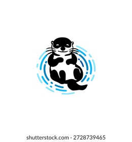 Una linda nutria durmiendo tranquilamente mientras flota de espaldas en el agua. Logotipo de Vector ideal para servicios de relajación, marcas de bienestar o negocios con temas de naturaleza.