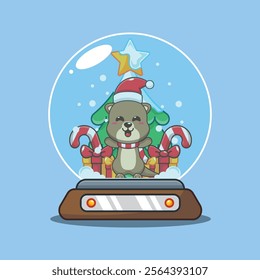 Cute otter in snow globe cartoon vector illustration. 
Cartoon vector illustration in Christmas day.