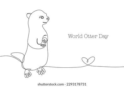 A cute otter stands on its hind legs. World Otter Day. One line drawing for different uses. Vector illustration.