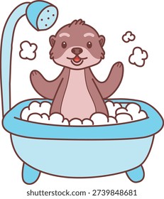 Cute Otter sticker icon. Funny Otter take a bath