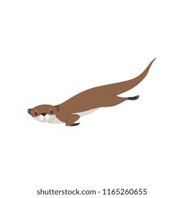 Cute otter swimming, funny animal character vector Illustration on a white background