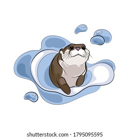 Cute otter swimming. Vector illustration.