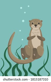 cute otter underwater with bubbles and long tail