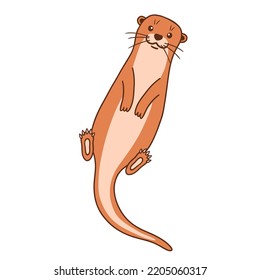 Cute otter. Vector flat cartoon illustration isolated on white background. Otter swimming.