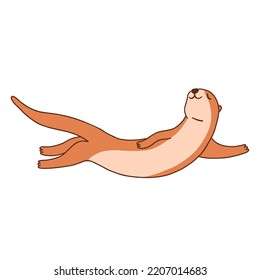 Cute otter. Vector flat cartoon illustration isolated on white background. Otter swimming.