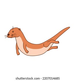 Cute otter. Vector flat cartoon illustration isolated on white background. Otter swimming.