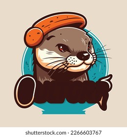 Cute otter Vector Logo Icon Sports Mascot flat illustration