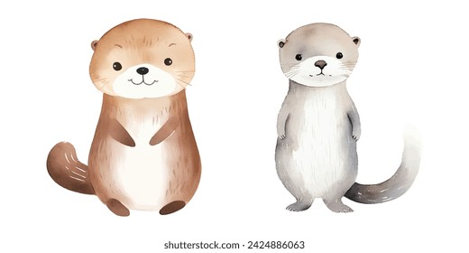 cute otter watercolor illustration design