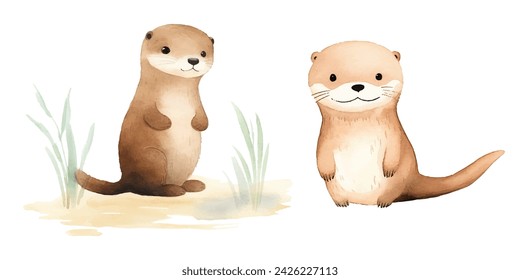 cute otter watercolor illustration design