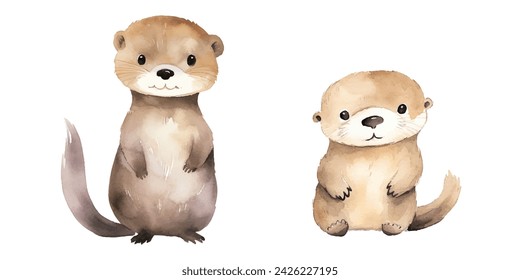 cute otter watercolor illustration design