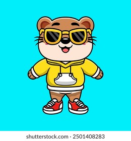 Cute otter wearing hoodie jacket and wearing glasses cartoon animal