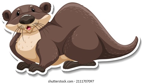Cute otter wild animal cartoon sticker illustration