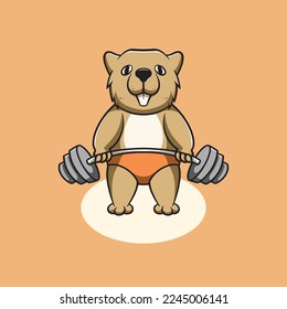 Cute Otter Workout Cartoon Illustration