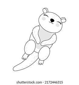 Cute Otters Clipart Black and White for Kids Holidays and Goods. Happy Clip Art Sea Otter Swims on its Back for Coloring Page. Vector Illustration of an Animal for Stickers, Prints for Clothes. 