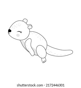 Cute Otters Clipart Isolated on White Background. Funny Clip Art Otter Black and White. Vector Illustration of an Animal for Stickers, Baby Shower Invitation, Prints for Clothes. 