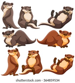 Cute otters in different actions illustration