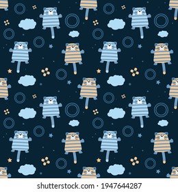 Cute Outer Space Cat Pattern Vector Illustration
