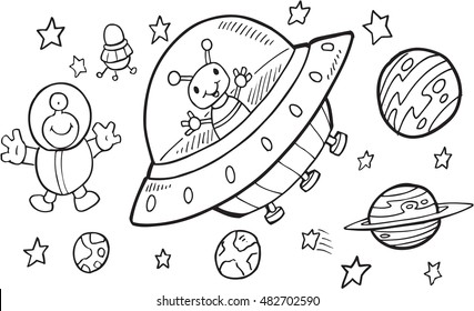 Cuidado espacio exterior Doodle Set Vector Art 