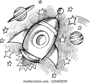 Cute Outer Space Rocket Sketch Vector