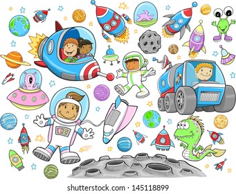 Cute Outer Space Vector Illustration Design Set