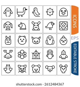 Cute Outline Animal Icons Set for Design Projects