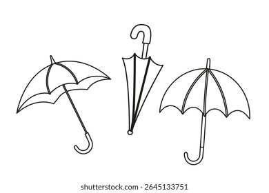 Cute outline autumn umbrellas vector set