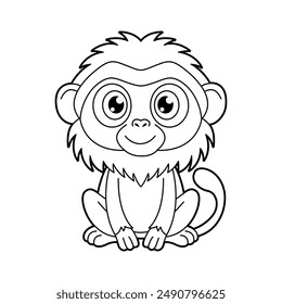 Cute outline baboon drawing for coloring page. Monkey for coloring book, colourless, editable stroke
