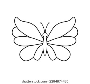 Mariposa de contorno suave aislada en fondo blanco. Insecto para el libro de colorear infantil. Ilustración de línea vectorial de dibujos animados