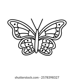 Cute outline butterfly with yellow wings. Flying tropical and garden insect. Trendy symbol of Y2k, 90s and 00s. Hand drawn simple butterfly isolated on white background. Nostalgia for 1990s aesthetic.