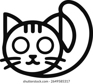 Cabeça de gato de contorno bonito com ícone de logotipo de cauda