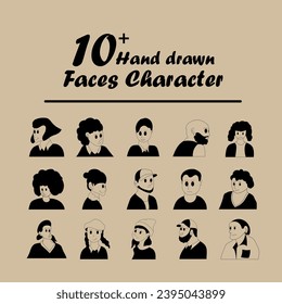 Cute outline character vector illustration of many different ethnicity young and old, man and woman. Outline, linear, thin line art, hand drawn sketch, doodle style.