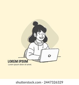 Nette Outline Charakter Vektorillustration von vielen verschiedenen Ethnien und Geschäftsleuten, Jung und Alt, Mann und Frau. Umriss, lineare, dünne Linien-Kunst, handgezeichnete Skizze, Doodle-Stil. Junge Mädchen