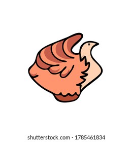 Cute outline of the chicken is drawn by hand in the doodle style. Farm bird is pink and isolated on white background. Vector chick can be used like a lable or icon.