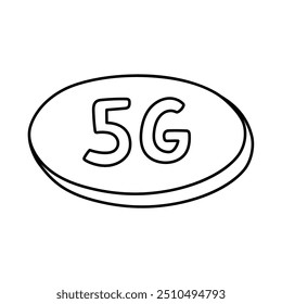 Lindos contorno doodle 5G ícone de Internet sem fio de alta velocidade em bolha de volume. Conexão de rede rápida desenhada à mão e tecnologia de transmissão isolada no fundo branco. Conceito de Internet das coisas.