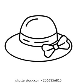 Cute Outline Drawing of a Feminine Summer Hat with Bow