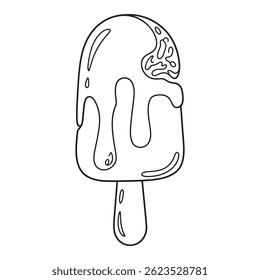 Cute Outline Drawing of a Melting Ice Cream Popsicle