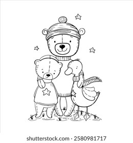Cute outline drawings of animals for children's projects. Black and white vector illustrations of little animals, perfect for coloring pages, children's products, books, cards, and prints