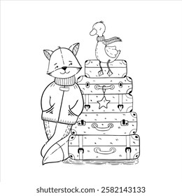 Cute outline drawings of animals for children's projects. Black and white vector illustrations of little animals, perfect for coloring pages, children's products, books, cards, and prints