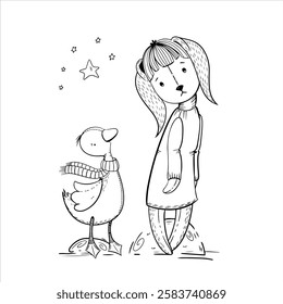 Cute outline drawings of animals for children's projects. Black and white vector illustrations of little animals, perfect for coloring pages, children's products, books, cards, and prints