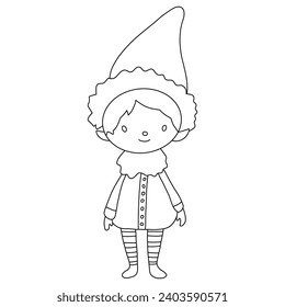 Cute outline elf art, vector illustration.