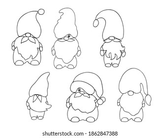 Cute outline gnome little Christmas fancy creature simple hand drawn cartoon vector illustration, flat design for winter holidays greeting cards, invitations, banners, Santa Claus fairy tale helper